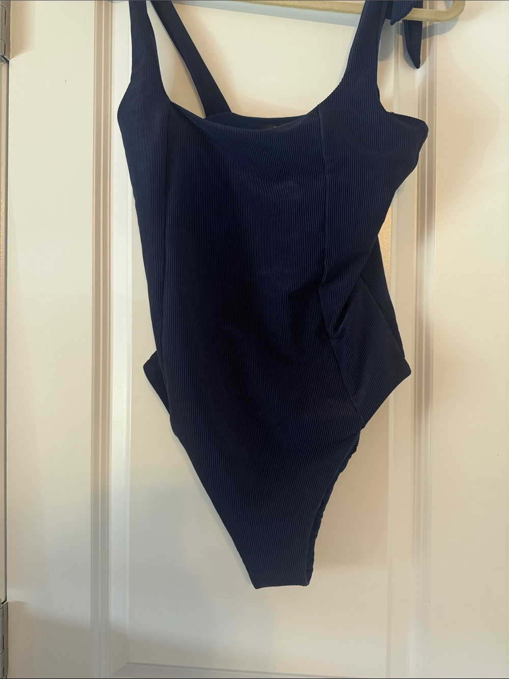 NWOT! Beach Riot Navy Ribbed Tie-Shoulder One-Piece - Picture 3 of 5